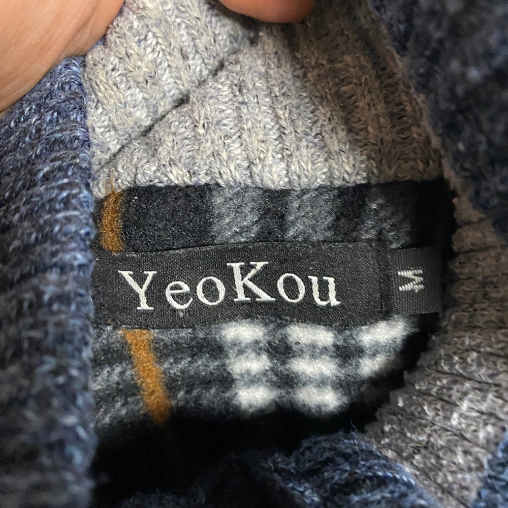 YeoKou Cardigan Sweater Mens Medium Blue Full Zip Cashmere Wool Fleece Lined - Picture 3 of 6